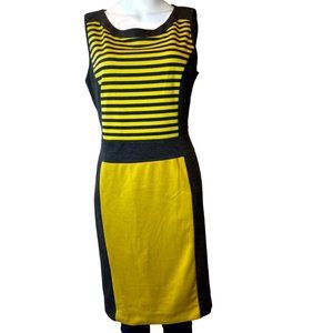Spense Womens Colorblock Striped Sheath Midi Dress Sleeveless Yellow Black SZ 10